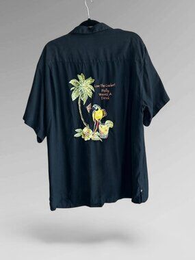 Luau Men's 100% Silk Shirt Embroidered Parrot "Polly Wants a Drink" Size 2X